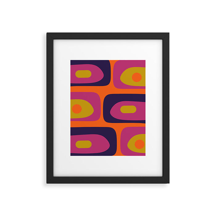 Mid-Century Modern Piquet Colorful Retro Abstract Orange Lime Avocado Blue Magenta Framed Art Print Gallery Image 1