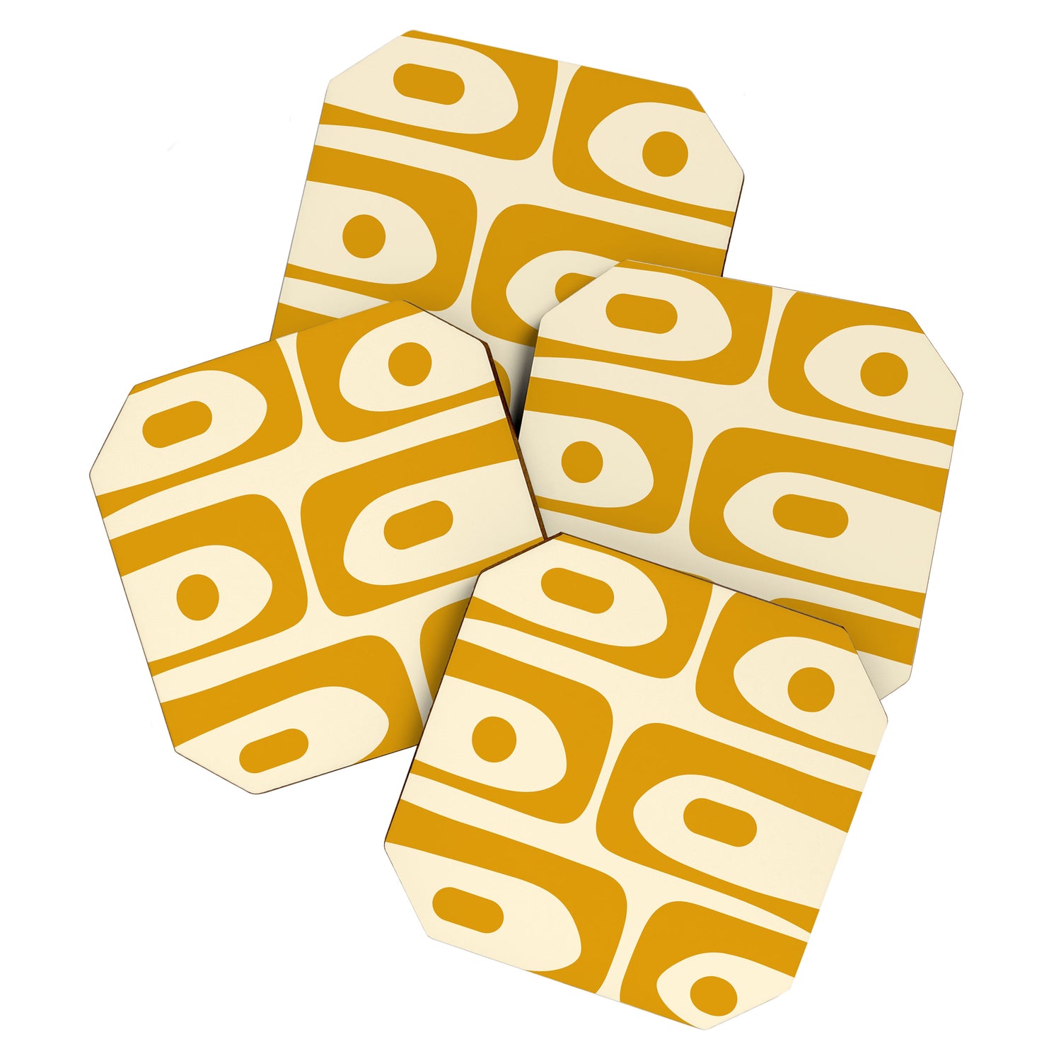 Mid-Century Modern Piquet Minimalist Abstract Pattern in Honey Mustard and Cream Coaster Gallery Image 1