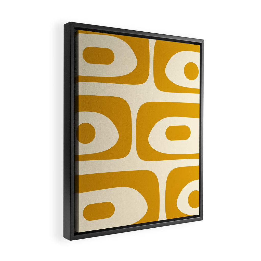 Mid-Century Modern Piquet Minimalist Abstract Pattern in Honey Mustard and Cream Framed Canvas Print Gallery Image 2