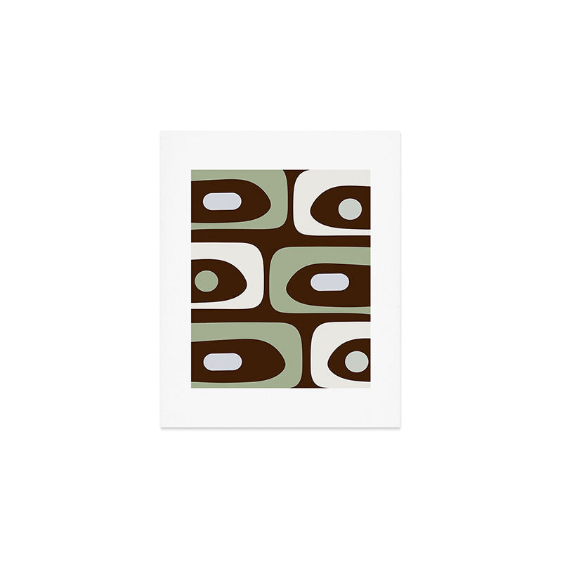 Mid-Century Modern Piquet Minimalist Abstract in Brown, Sage, Pale Gray, and Off White Art Print Gallery Image 1