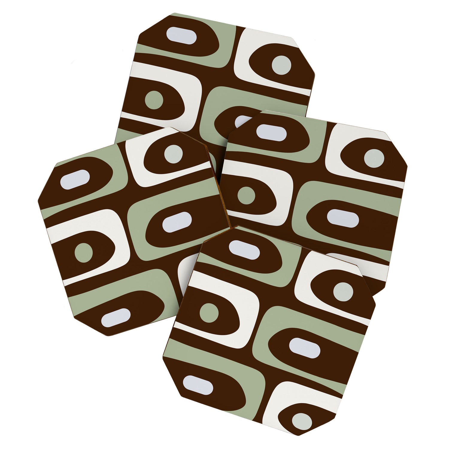 Mid-Century Modern Piquet Minimalist Abstract in Brown, Sage, Pale Gray, and Off White Coaster Gallery Image 1