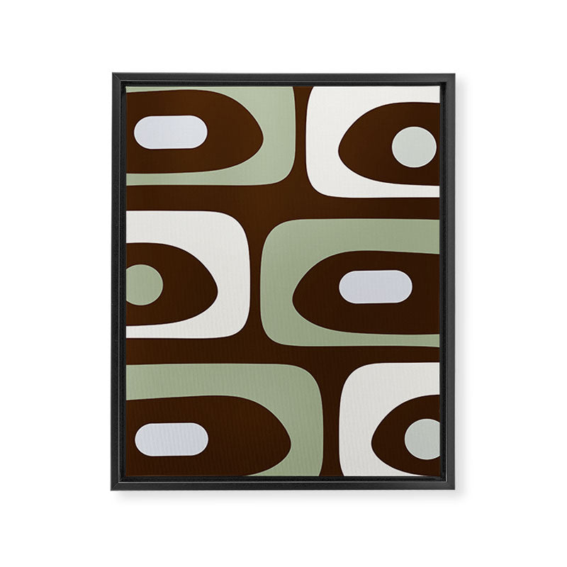 Mid-Century Modern Piquet Minimalist Abstract in Brown, Sage, Pale Gray, and Off White Framed Canvas Print Gallery Image 8