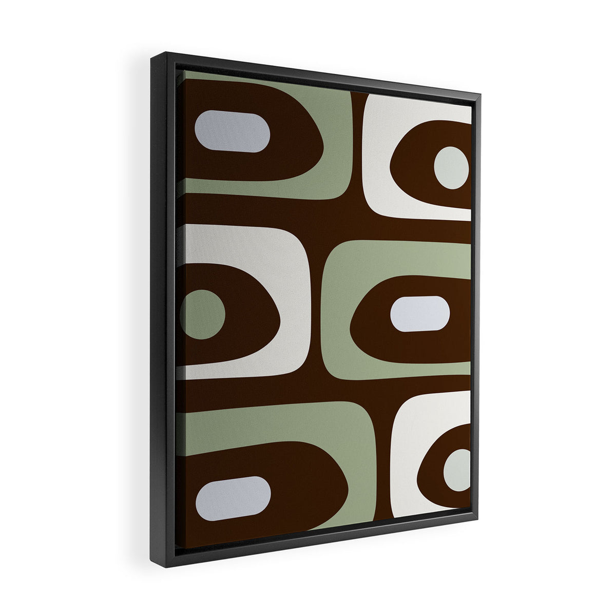 Mid-Century Modern Piquet Minimalist Abstract in Brown, Sage, Pale Gray, and Off White Framed Canvas Print Gallery Image 2