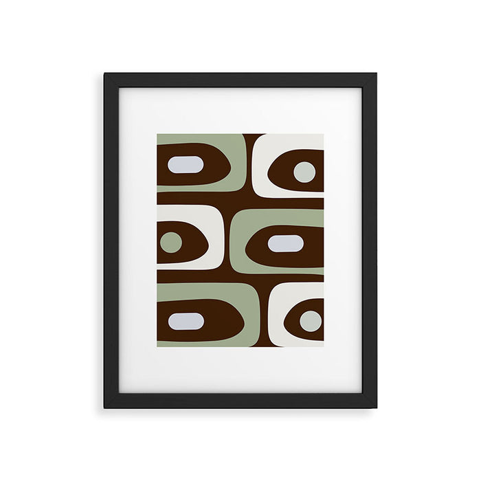 Mid-Century Modern Piquet Minimalist Abstract in Brown, Sage, Pale Gray, and Off White Framed Art Print Gallery Image 1