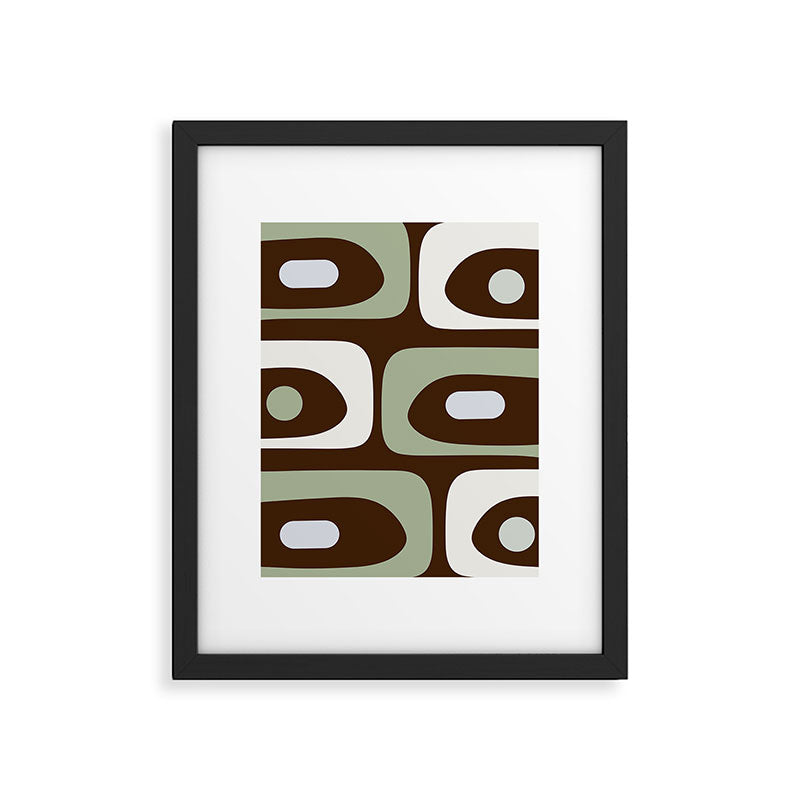 Mid-Century Modern Piquet Minimalist Abstract in Brown, Sage, Pale Gray, and Off White Framed Art Print Gallery Image 6
