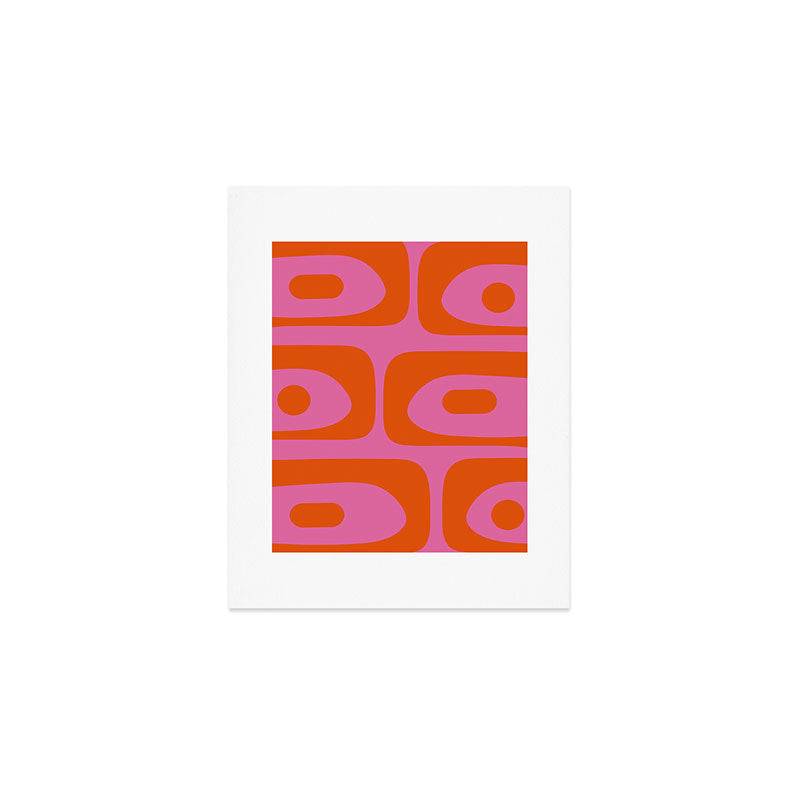 Mid-Century Modern Piquet Minimalist Abstract in Hot Pink and Retro Red Orange Art Print Gallery Image 1