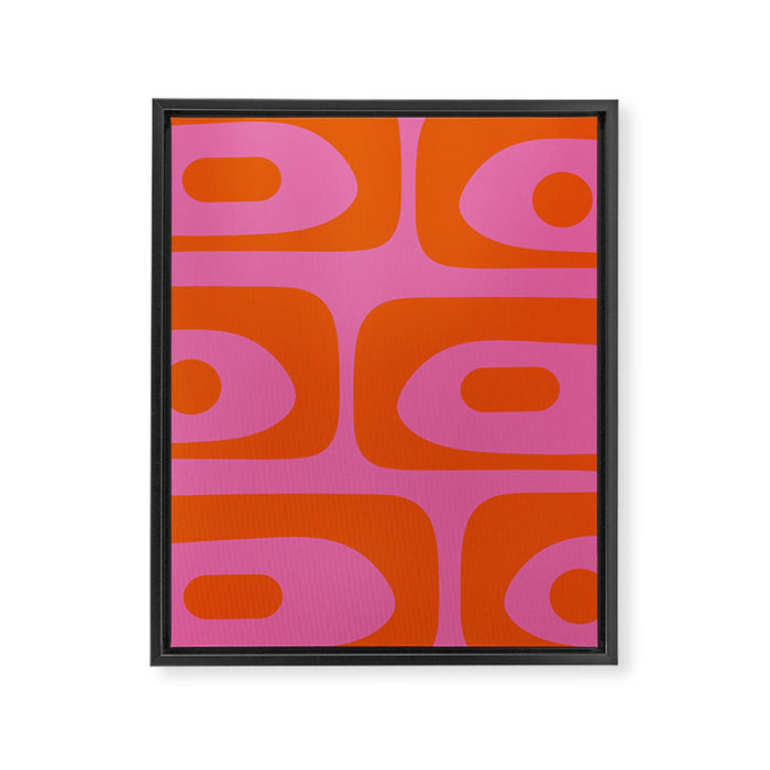 Mid-Century Modern Piquet Minimalist Abstract in Hot Pink and Retro Red Orange Framed Canvas Print Gallery Image 1