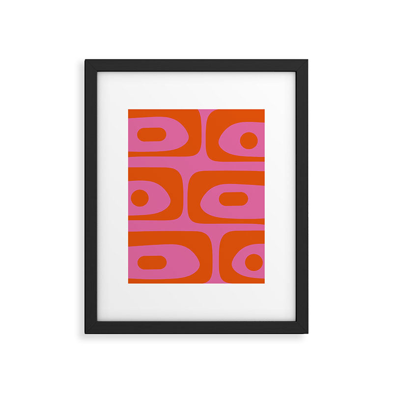 Mid-Century Modern Piquet Minimalist Abstract in Hot Pink and Retro Red Orange Framed Art Print Gallery Image 6