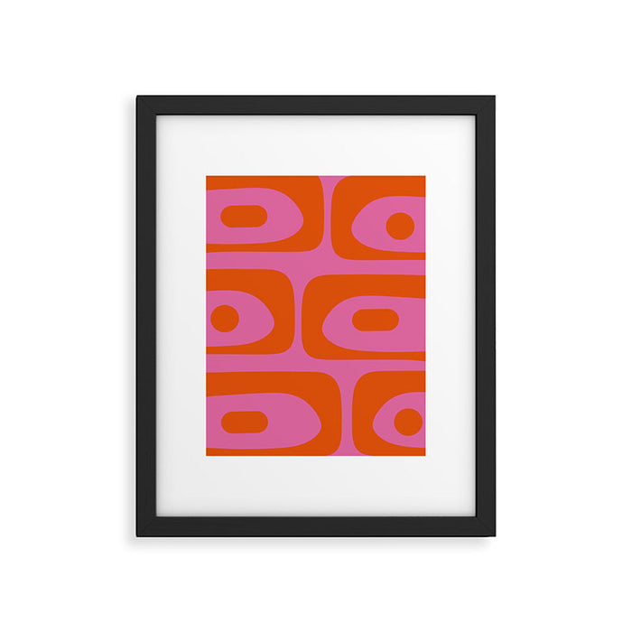 Mid-Century Modern Piquet Minimalist Abstract in Hot Pink and Retro Red Orange Framed Art Print Gallery Image 1