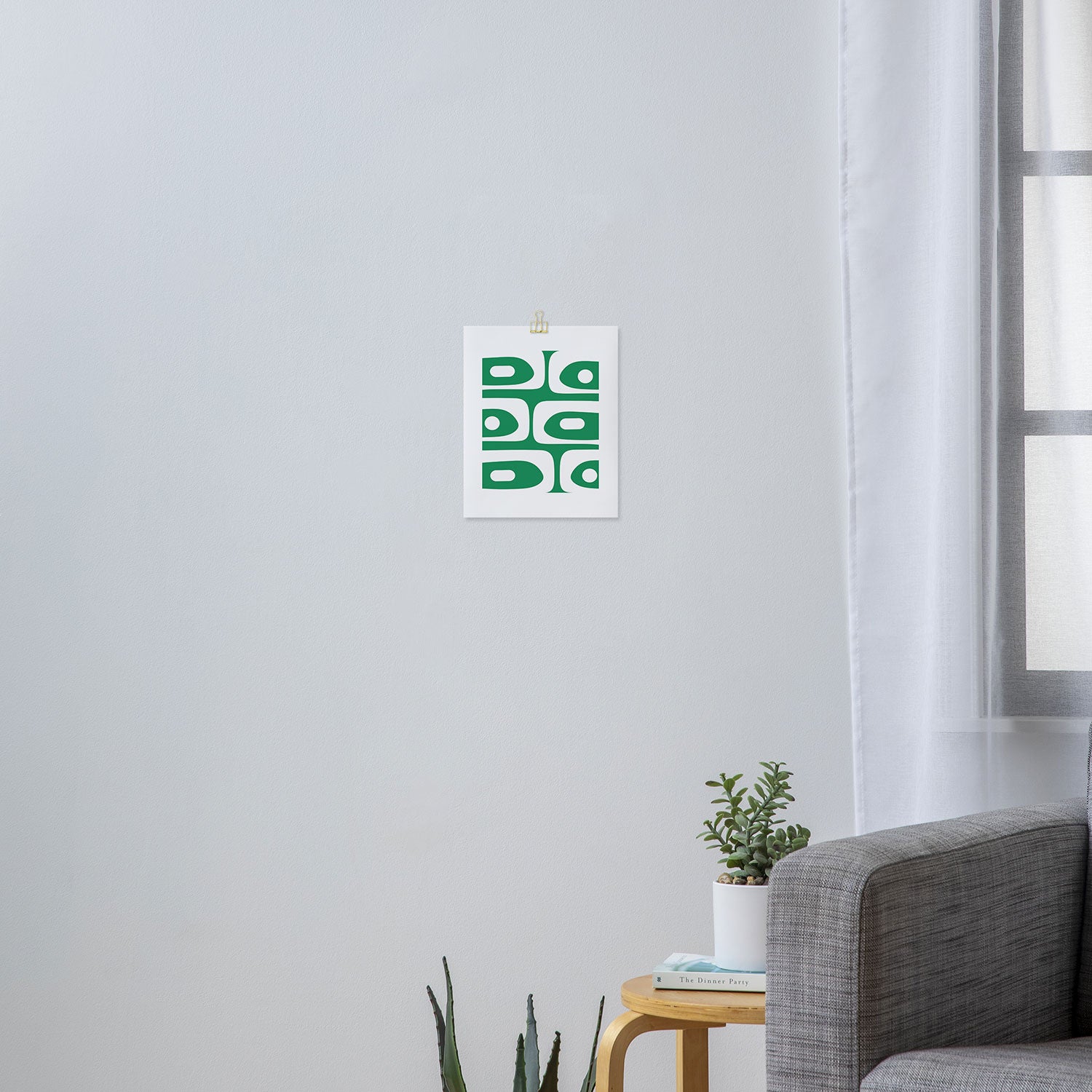Mid-Century Modern Piquet Minimalist Abstract in Kelly Green and White Art Print Gallery Image 3
