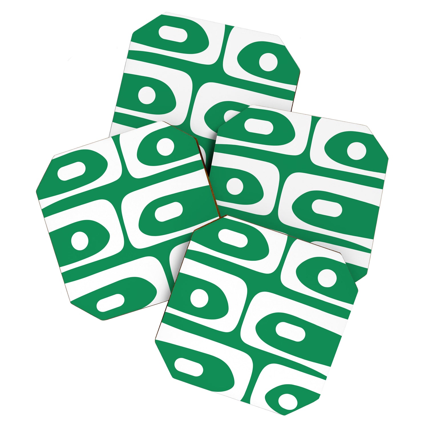 Mid-Century Modern Piquet Minimalist Abstract in Kelly Green and White Coaster Gallery Image 1
