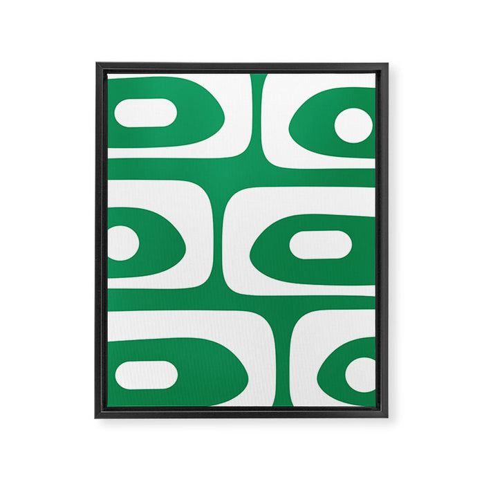 Mid-Century Modern Piquet Minimalist Abstract in Kelly Green and White Framed Canvas Print Gallery Image 1