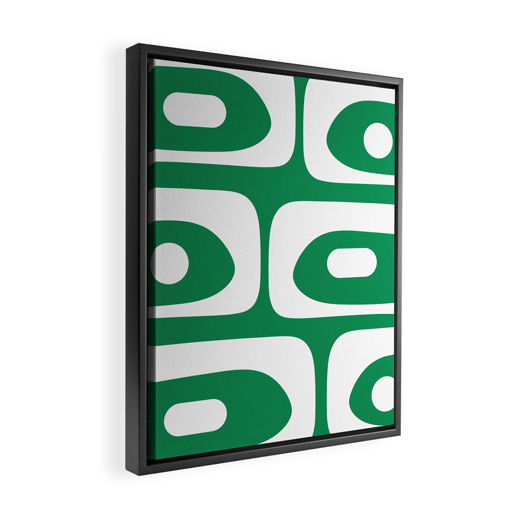 Mid-Century Modern Piquet Minimalist Abstract in Kelly Green and White Framed Canvas Print Gallery Image 2