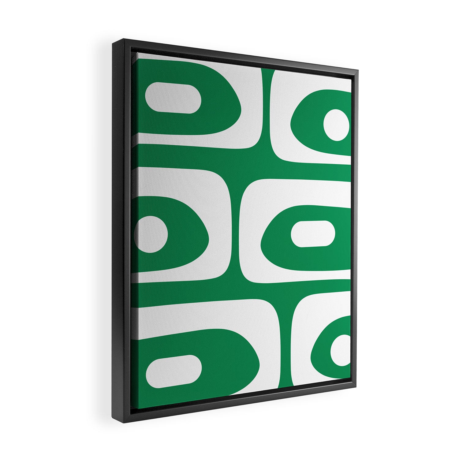 Mid-Century Modern Piquet Minimalist Abstract in Kelly Green and White Framed Canvas Print Gallery Image 2
