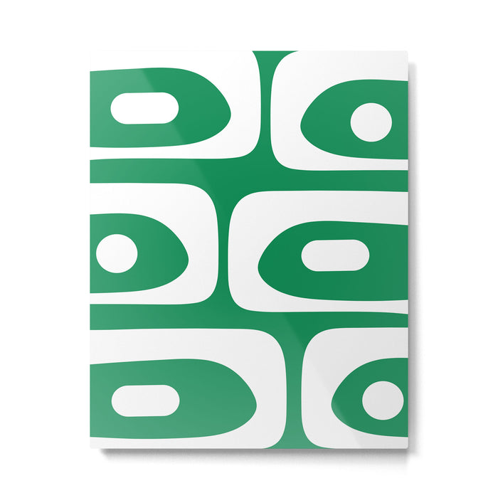 Mid-Century Modern Piquet Minimalist Abstract in Kelly Green and White Metal Print Gallery Image 1