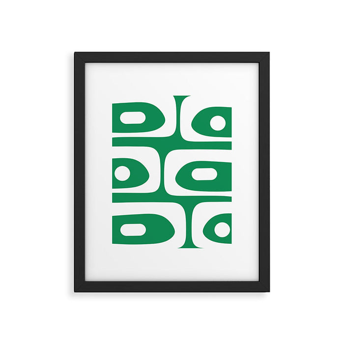 Mid-Century Modern Piquet Minimalist Abstract in Kelly Green and White Framed Art Print Gallery Image 1