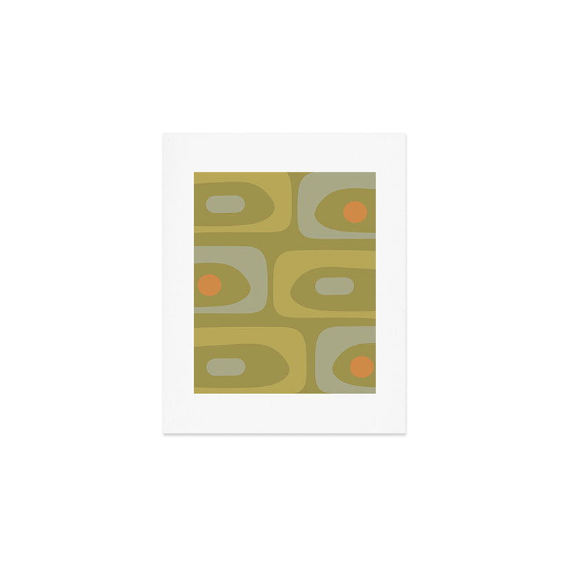 Mid-Century Modern Piquet Minimalist Abstract in Muted Retro Olive Green Celadon Orange Art Print Gallery Image 1