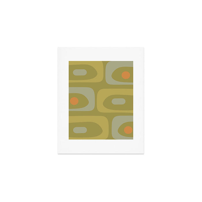 Mid-Century Modern Piquet Minimalist Abstract in Muted Retro Olive Green Celadon Orange Art Print Gallery Image 1