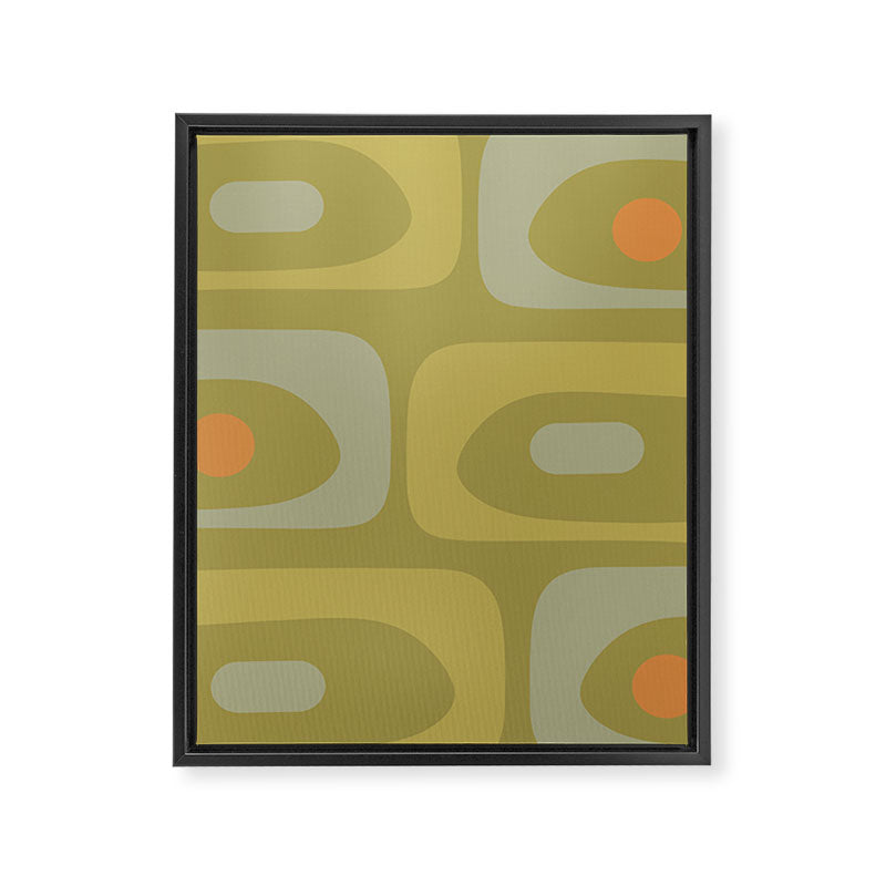 Mid-Century Modern Piquet Minimalist Abstract in Muted Retro Olive Green Celadon Orange Framed Canvas Print Gallery Image 8