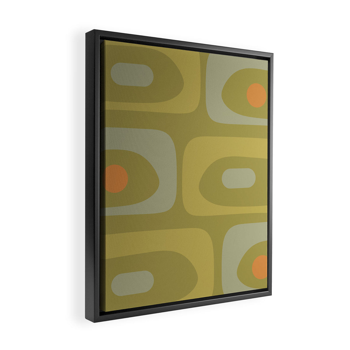 Mid-Century Modern Piquet Minimalist Abstract in Muted Retro Olive Green Celadon Orange Framed Canvas Print Gallery Image 2