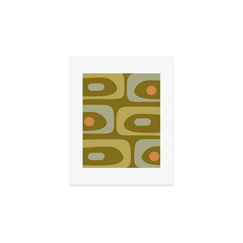 Mid-Century Modern Piquet Minimalist Abstract in Retro Olive Green Celadon Orange Art Print Gallery Image 1