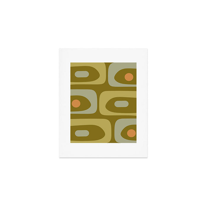 Mid-Century Modern Piquet Minimalist Abstract in Retro Olive Green Celadon Orange Art Print Gallery Image 1