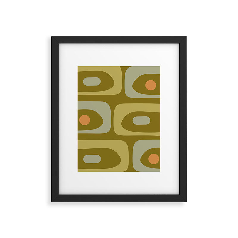 Mid-Century Modern Piquet Minimalist Abstract in Retro Olive Green Celadon Orange Framed Art Print Gallery Image 6
