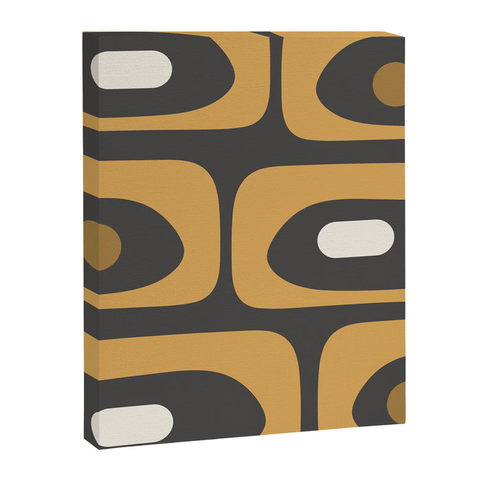 Mid-Century Modern Piquet Minimalist Abstract Pattern in Charcoal Gray, Muted Mustard Gold, and Cream Canvas Print Gallery Image 1