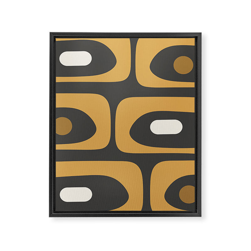 Mid-Century Modern Piquet Minimalist Abstract Pattern in Charcoal Gray, Muted Mustard Gold, and Cream Framed Canvas Print Gallery Image 8
