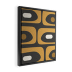 Mid-Century Modern Piquet Minimalist Abstract Pattern in Charcoal Gray, Muted Mustard Gold, and Cream Framed Canvas Print Gallery Image 2