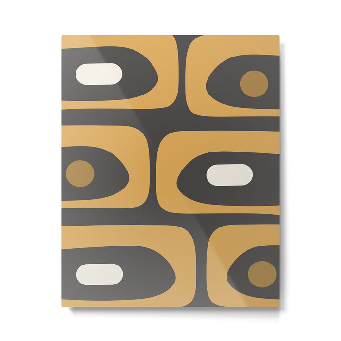 Mid-Century Modern Piquet Minimalist Abstract Pattern in Charcoal Gray, Muted Mustard Gold, and Cream Metal Print Gallery Image 1