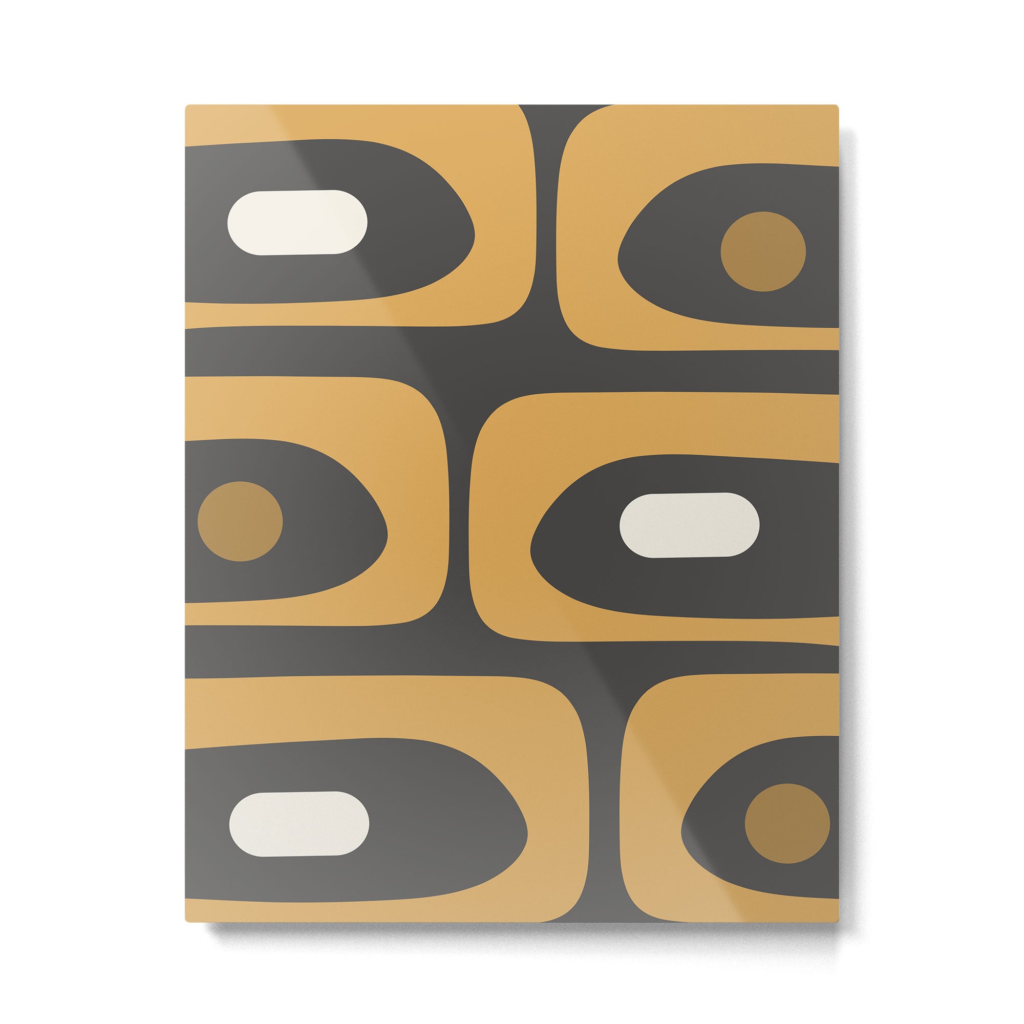Mid-Century Modern Piquet Minimalist Abstract Pattern in Charcoal Gray, Muted Mustard Gold, and Cream Metal Print Gallery Image 6