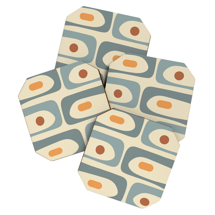 Mid-Century Modern Piquet Minimalist Abstract Pattern in Cream Slate Blue Orange Rust Coaster Gallery Image 1