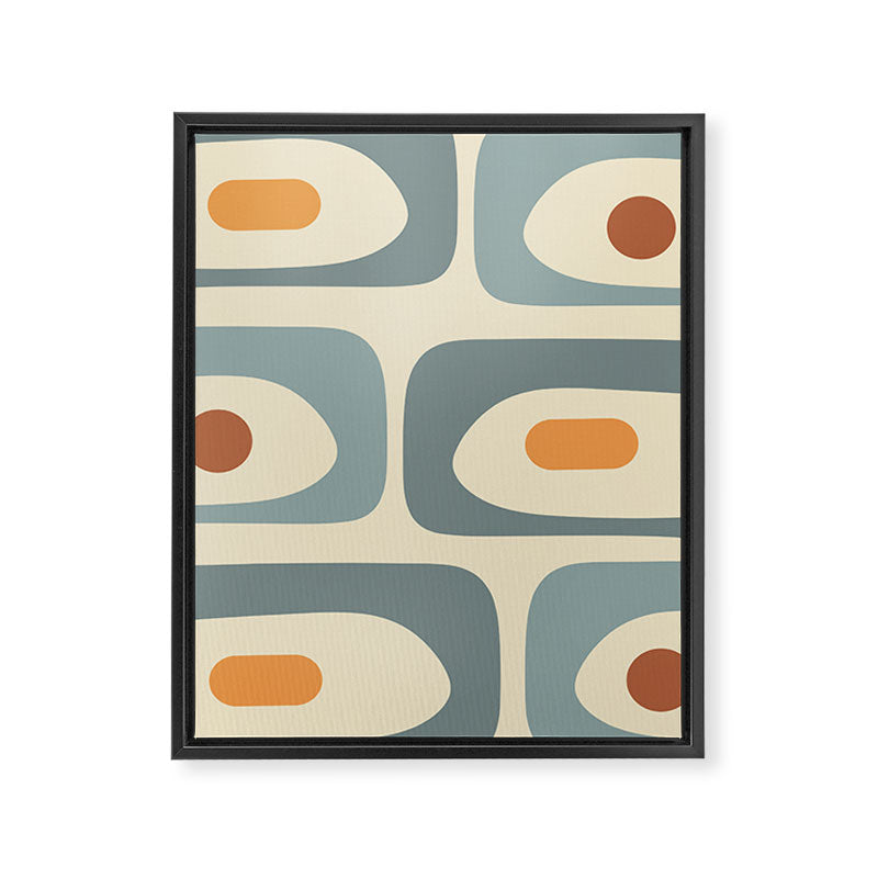 Mid-Century Modern Piquet Minimalist Abstract Pattern in Cream Slate Blue Orange Rust Framed Canvas Print Gallery Image 8