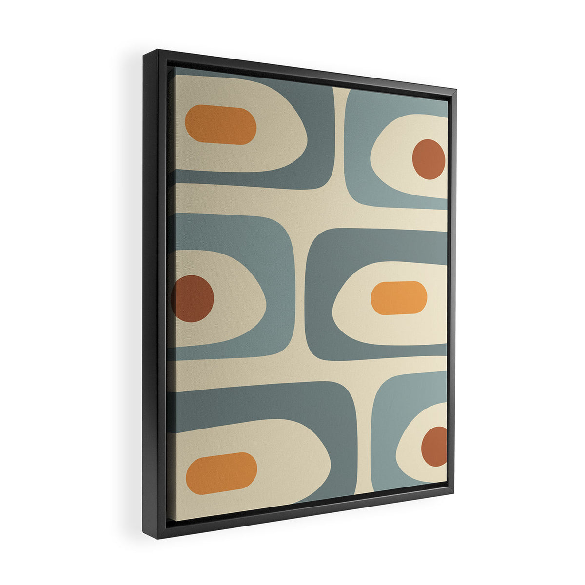 Mid-Century Modern Piquet Minimalist Abstract Pattern in Cream Slate Blue Orange Rust Framed Canvas Print Gallery Image 2