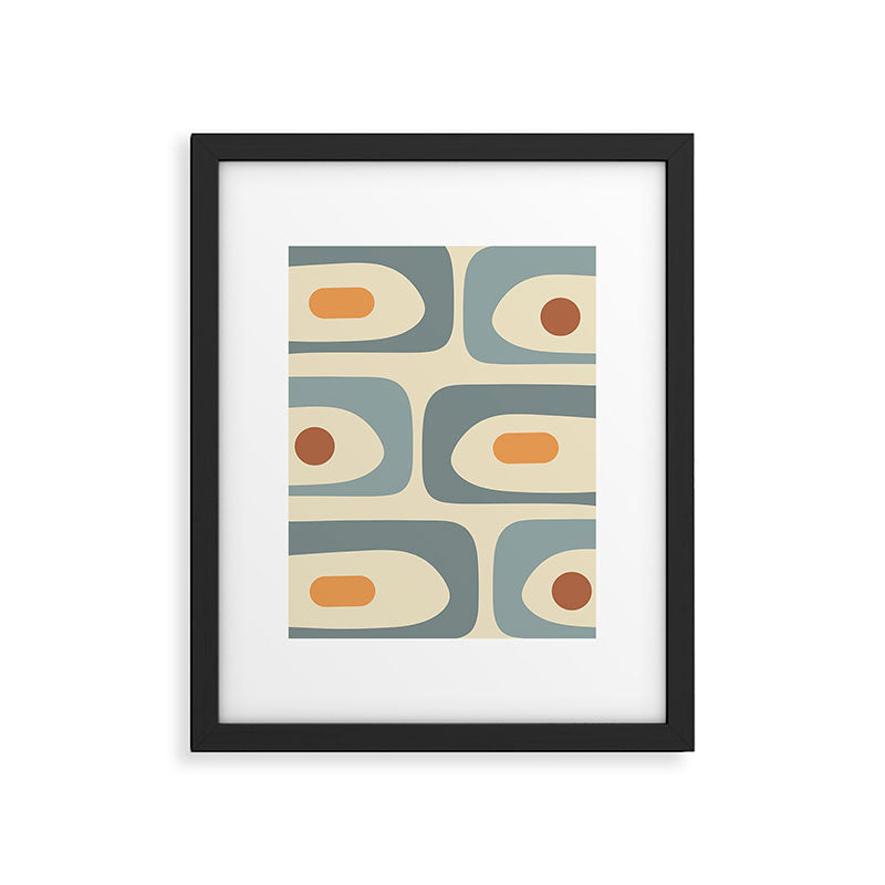 Mid-Century Modern Piquet Minimalist Abstract Pattern in Cream Slate Blue Orange Rust Framed Art Print Gallery Image 6