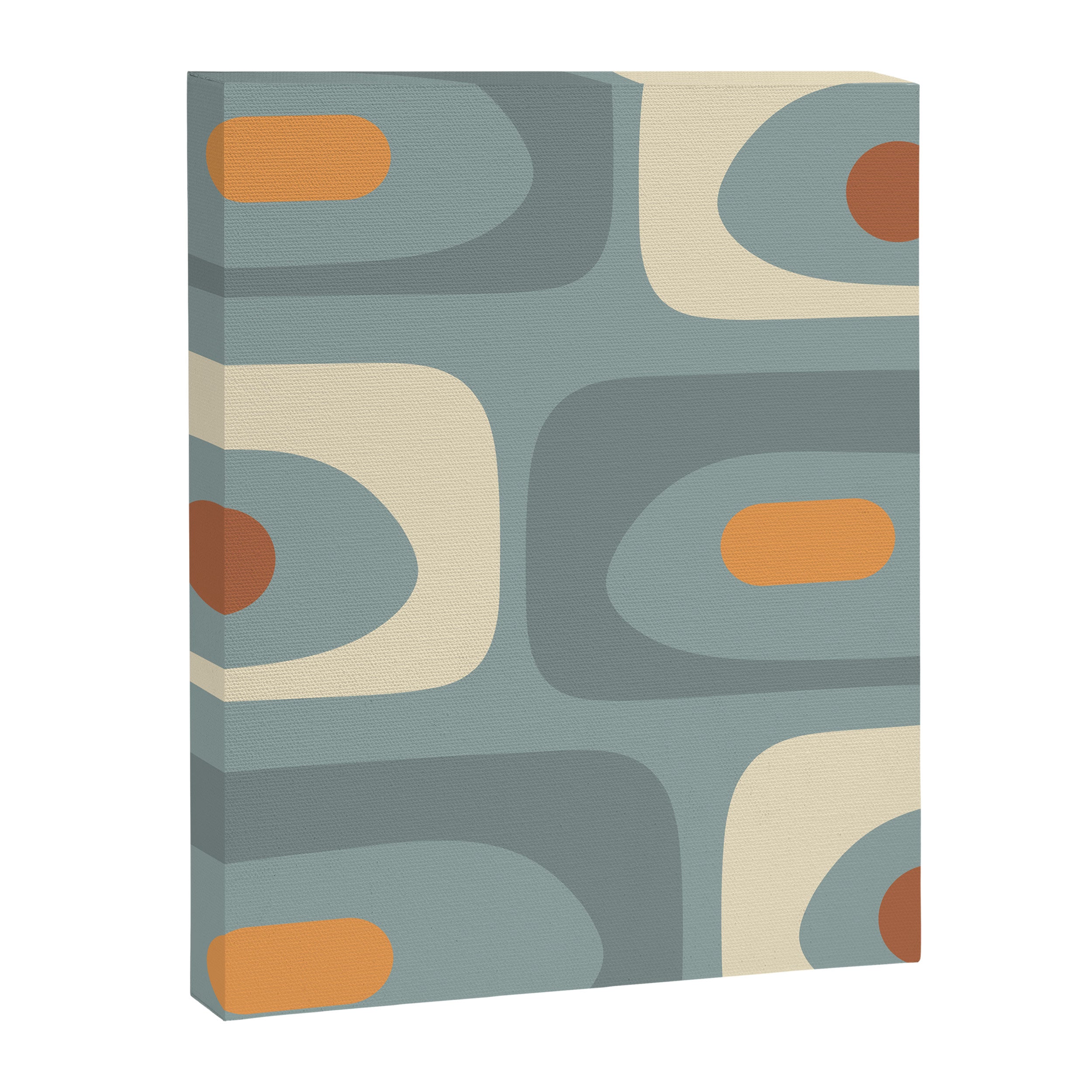 Mid-Century Modern Piquet Minimalist Abstract Pattern Slate Blue Orange Rust Cream Canvas Print Gallery Image 8