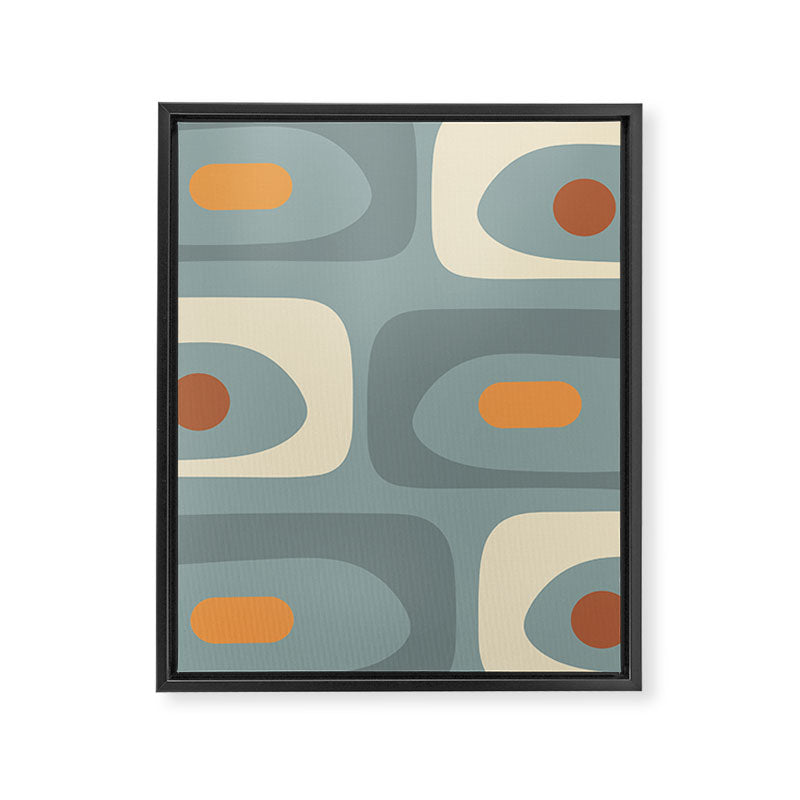 Mid-Century Modern Piquet Minimalist Abstract Pattern Slate Blue Orange Rust Cream Framed Canvas Print Gallery Image 8