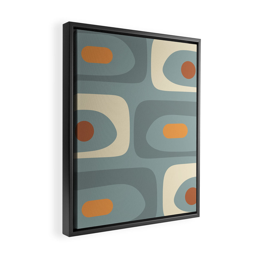 Mid-Century Modern Piquet Minimalist Abstract Pattern Slate Blue Orange Rust Cream Framed Canvas Print Gallery Image 2