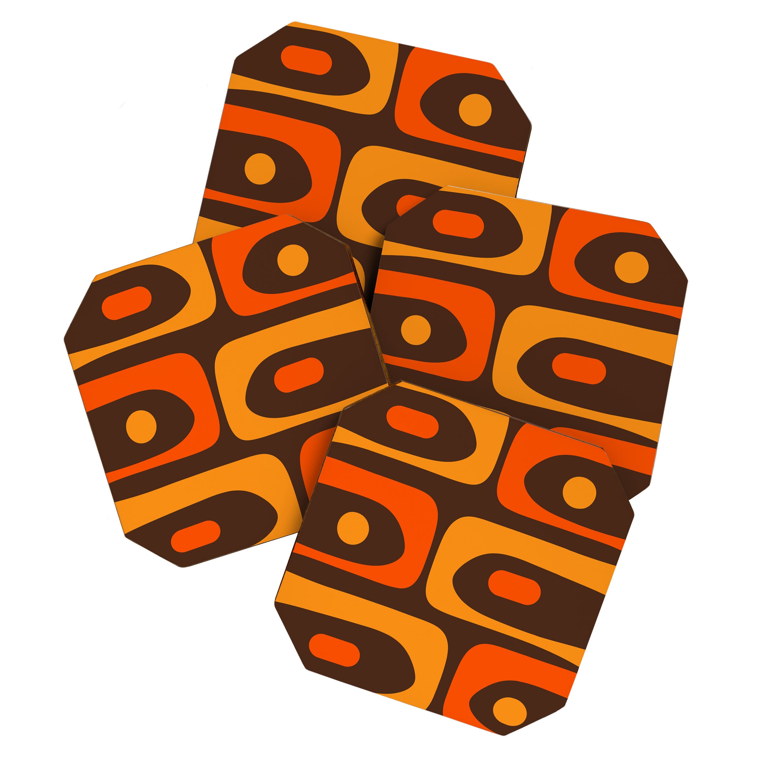 Mid-Century Modern Piquet Retro Minimalist Abstract in 70s Brown and Orange Coaster Gallery Image 1