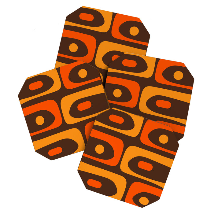 Mid-Century Modern Piquet Retro Minimalist Abstract in 70s Brown and Orange Coaster Gallery Image 1