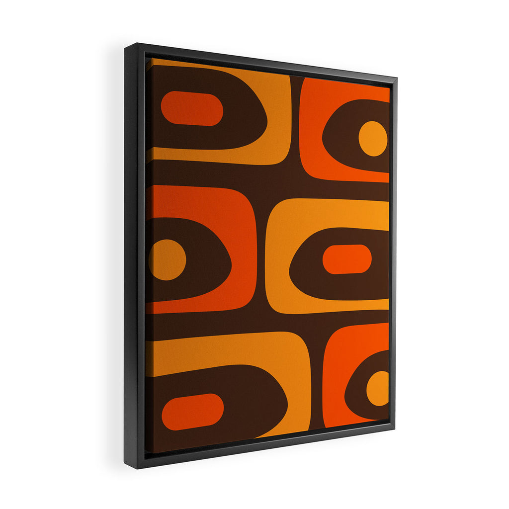 Mid-Century Modern Piquet Retro Minimalist Abstract in 70s Brown and Orange Framed Canvas Print Gallery Image 2
