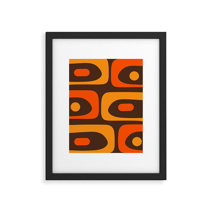 Mid-Century Modern Piquet Retro Minimalist Abstract in 70s Brown and Orange Framed Art Print Gallery Image 1
