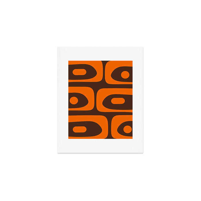 Mid-Century Modern Piquet Retro Minimalist Abstract in 70s Orange and Dark Brown Art Print Gallery Image 1