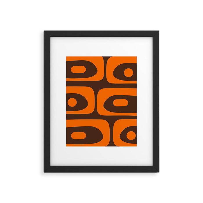 Mid-Century Modern Piquet Retro Minimalist Abstract in 70s Orange and Dark Brown Framed Art Print Gallery Image 1