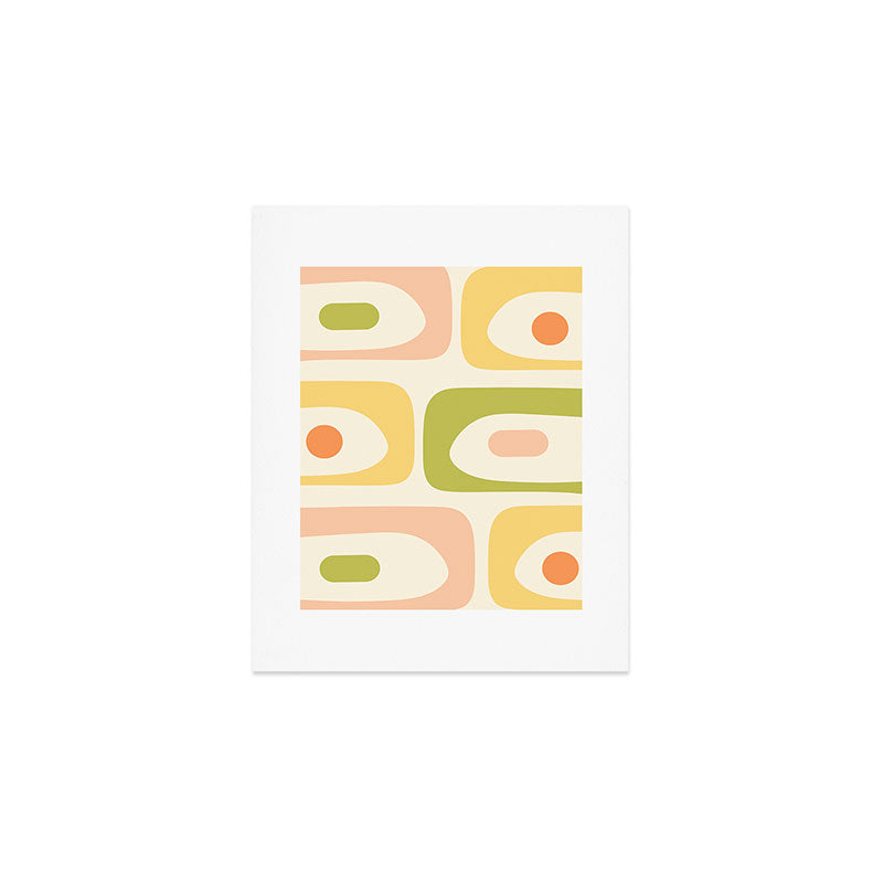 Mid-Century Modern Piquet Retro Minimalist Abstract Pattern Light Green Blush Orange Mustard Cream Art Print Gallery Image 1