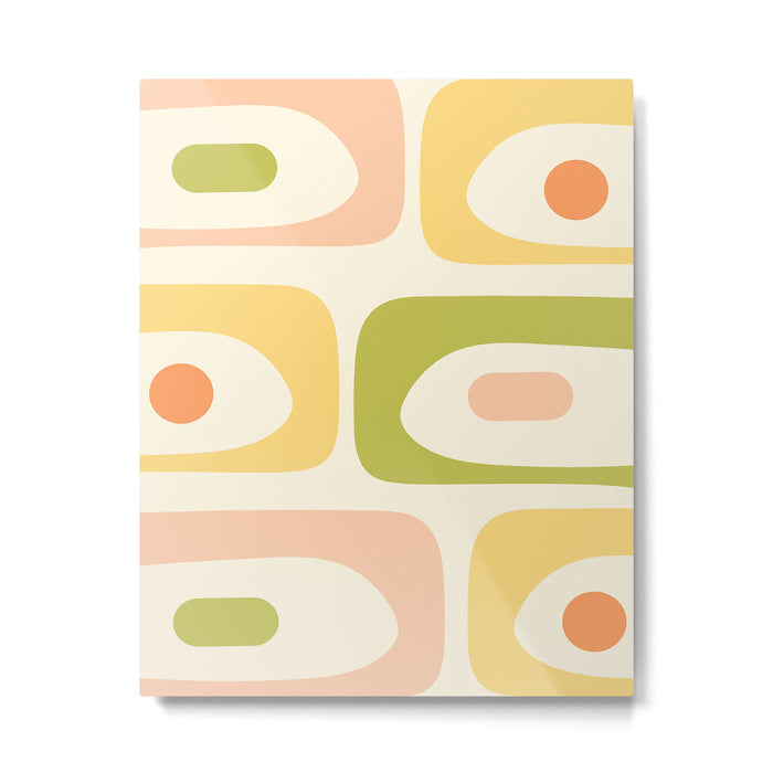 Mid-Century Modern Piquet Retro Minimalist Abstract Pattern Light Green Blush Orange Mustard Cream Metal Print Gallery Image 1