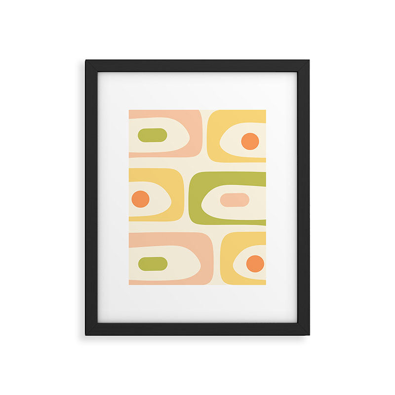 Mid-Century Modern Piquet Retro Minimalist Abstract Pattern Light Green Blush Orange Mustard Cream Framed Art Print Gallery Image 6