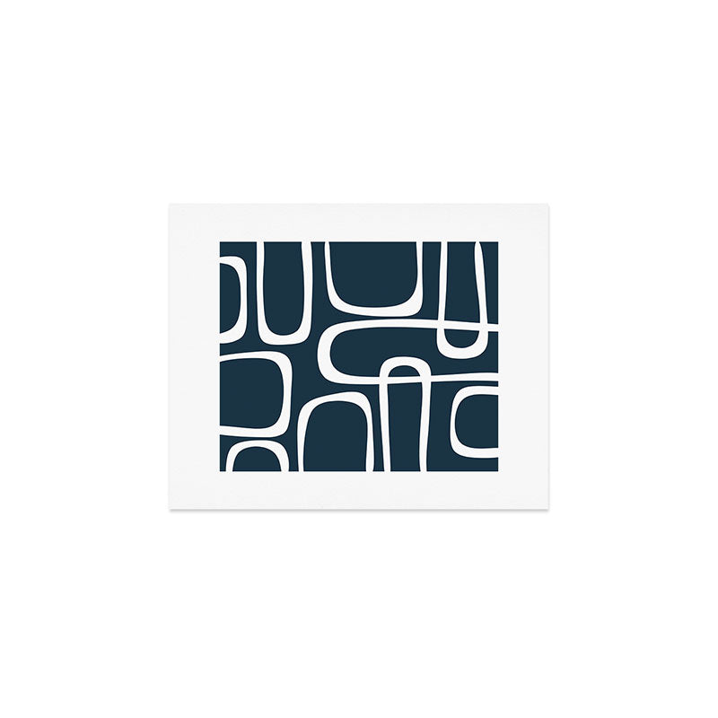Midcentury Modern Retro Loops in White and Navy Blue Art Print Gallery Image 1