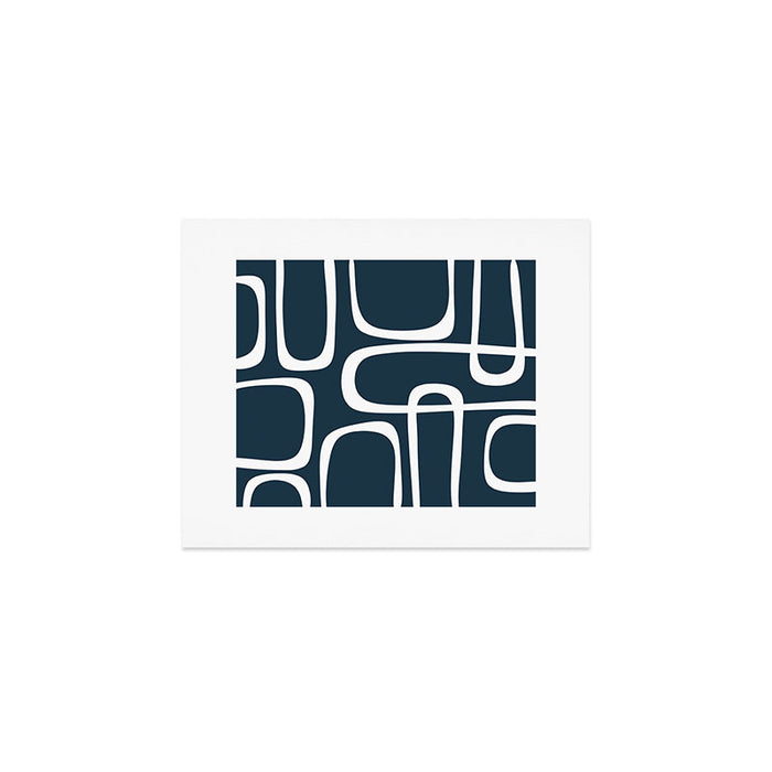 Midcentury Modern Retro Loops in White and Navy Blue Art Print Gallery Image 1